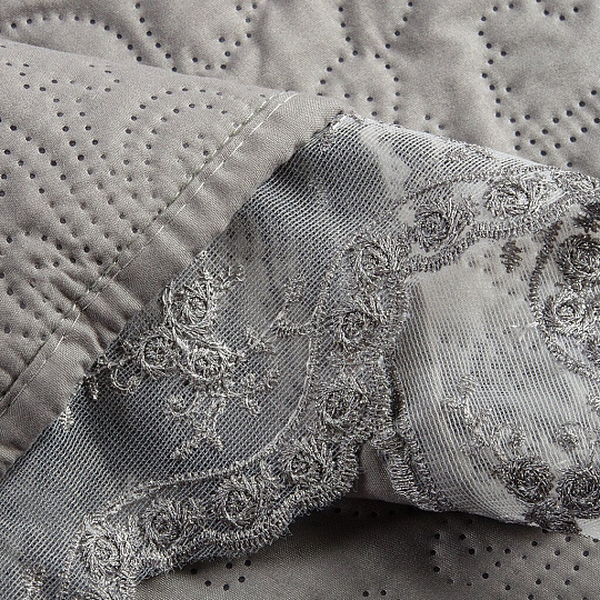 Покрывало евро, 240х220 см, 100% полиэстер, стеганое, Silvano, Ультрасоник Вивьен, светло-серое, AI-0404016