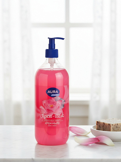 Крем-мыло жидкое Aura, Family, Silky Cream, Шелк и лотос, 1л
