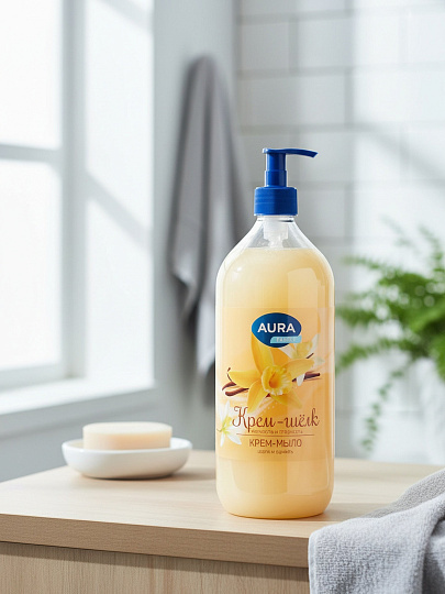 Крем-мыло жидкое Aura, Family, Silky Cream, Шелк и ваниль, 1л