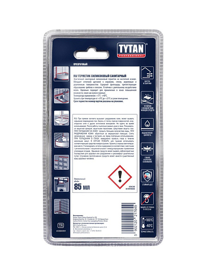 Герметик силиконовый, санитарный, Tytan, 17601, 85 мл, блистер, белый