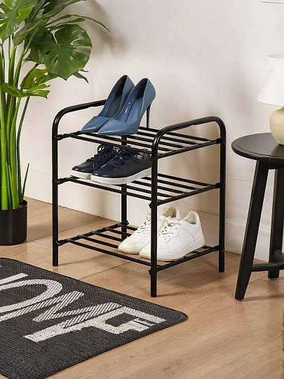 Полка для обуви, металл, 3 секции, 44х33х50 см, черная, Nika, ЭТК1/Ч