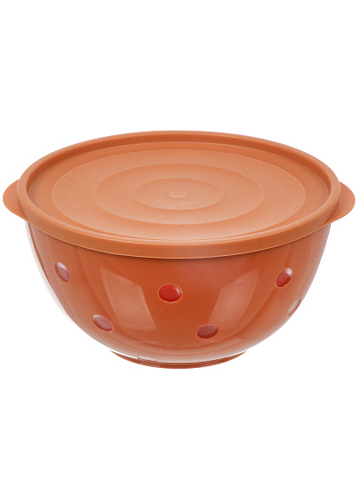 Салатник пластик, круглый, 19.7х10.4 см, 2 л, с крышкой, Оливье по ГОСТу, Berossi, ИК 61496000, кирпичный