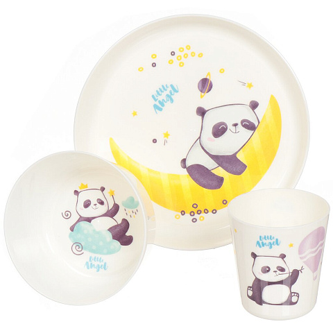 Набор детской посуды пластик, 3 шт, Panda, тарелка, миска, стакан, Lalababy, белый, LA1105-НК