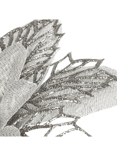 Елочное украшение Пуансеттия, серебро, 16 см, на прищепке, набор 5 шт, Y4-9820МП