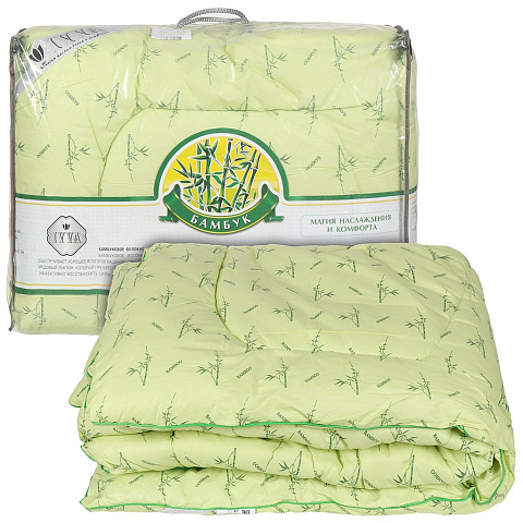 Одеяло 1.5-спальное, 140х205 см, бамбуковое волокно, 350 г/м2, зимнее, чехол 100% хлопок, кант