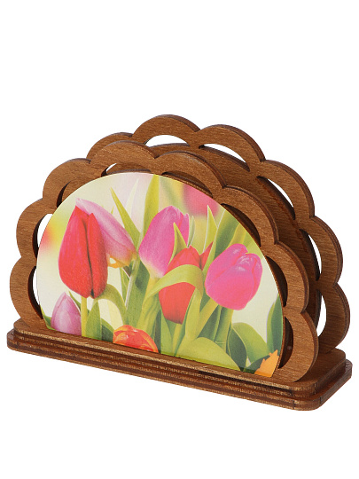 Набор кухонных принадлежностей 4 предмета, навеска, Тюльпаны, КМ-6, доска разд, доска мал, подставка под горячее, салфетница