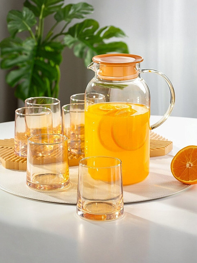 Набор для горячих и холодных напитков боросиликатное стекло, 7 предметов, кувшин 1.8 л, 6 стаканов 240 мл, Медовый соблазн, B050171