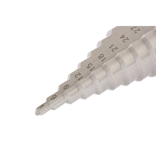 Сверло ступенчатое, 4-6-9-12-15-18-21-24-27-30-33-36-39мм, Р6М5, трехгр. хвостовик, Барс, 72363