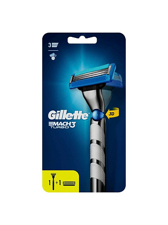 Станок для бритья Gillette, Mach3 Turbo 3D Red, для мужчин, 3 лезвия, 2 сменные кассеты