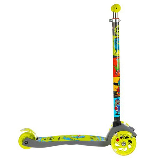 Самокат трехколесный, детский, колеса 120, 80 мм, управление наклоном, регулируемая рулевая стойка, подсветка колес, Next, Дино, JP-MG-03M-DINO_N