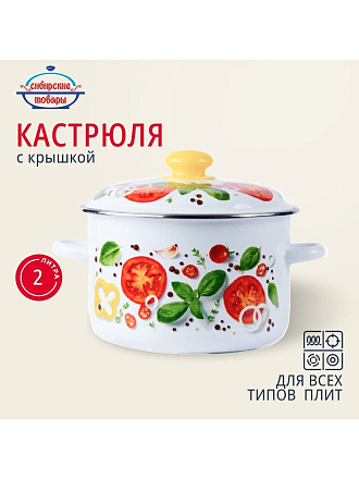 Кастрюля эмалированная сталь, 2 л, крышка сталь, цилиндрическая, Сибирские товары, Каприче, 3MD161P, белая, индукция