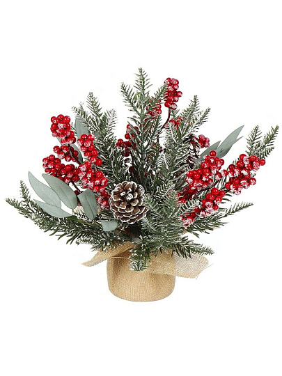 Композиция новогодняя настольная 27 см, с ягодами и шишками, SYSPS -0823119
