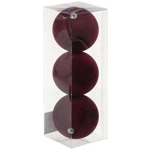 Елочный шар 3 шт, вино, 8 см, флок, SYQE-012280WR