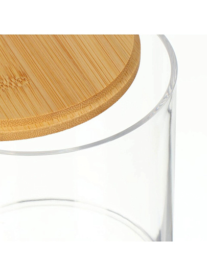 Контейнер для ватных дисков, 11х11х12 см, бамбуковая крышка, пластик, прозрачный, Y4-7850