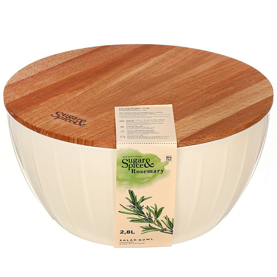 Салатник пластик, круглый, 10.8 см, 2.8 л, с крышкой, Cardamom, Sugar&amp;Spice, SE106011996, бежевый