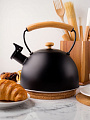 Чайник нержавеющая сталь, 2.5 л, со свистком, матовый, ручка металл, дерево, Daniks, черный, MSY-078B - фото 7