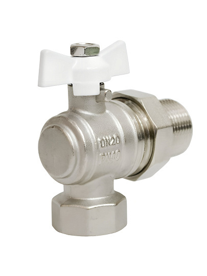 Кран для воды, 3/4", г-ш, латунь, угловой, ручка-бабочка, DN 20, с американкой, STI