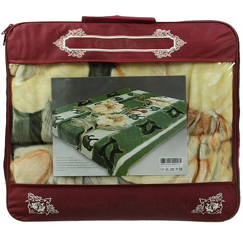 Плед Tomilon полутораспальный (160х220 см) полиэстер, в сумке, Цветы на зеленом 53574