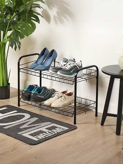 Полка для обуви, металл, 2 секции, 66х28х44 см, черная, Nika, ЭТ3/Ч