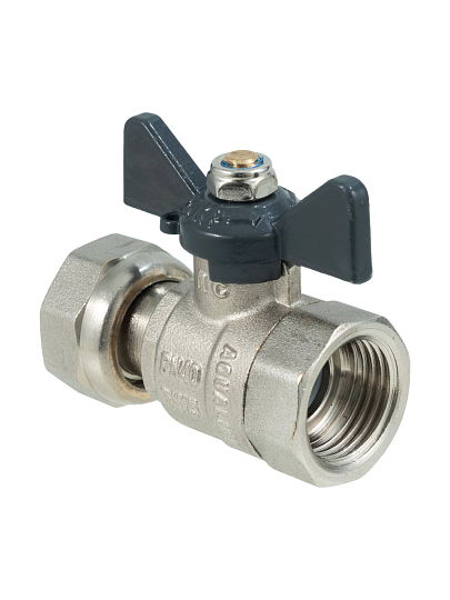 Кран шаровой 1/2", ВН/ВН, латунь, ручка-бабочка, с накидной гайкой, PN40, AquaLink