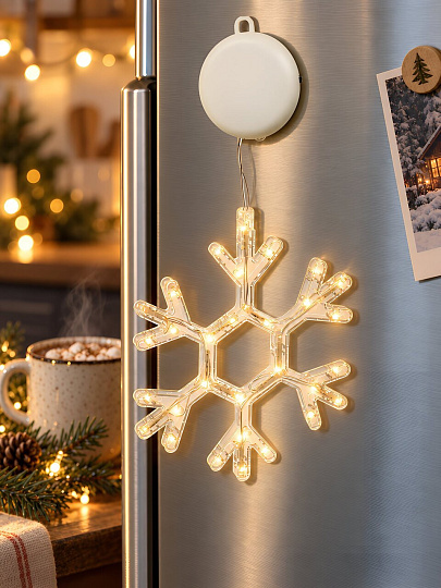Фигурка-гирлянда Снежинка, 18 см, LED, на присосках, теплый свет, 1 режим, 3ААА, Y4-13621