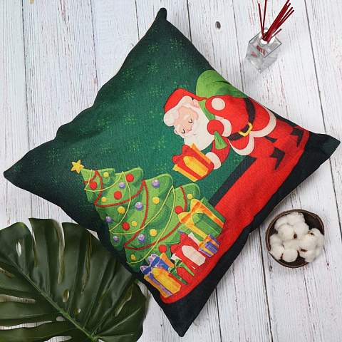 Чехол на подушку Санта с подарками, 100% полиэстер, 45х45 см, зеленый, Y9-136