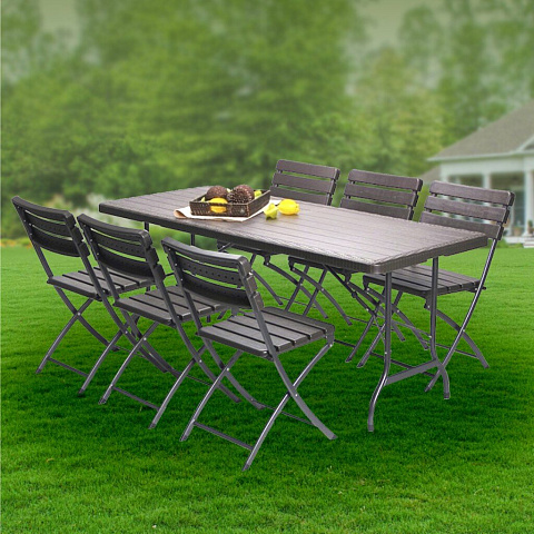 Мебель садовая Green Days, Большая семья, коричневая, стол, 180х75х72 см, 6 стульев, 100 кг, MZK-180+YC-043