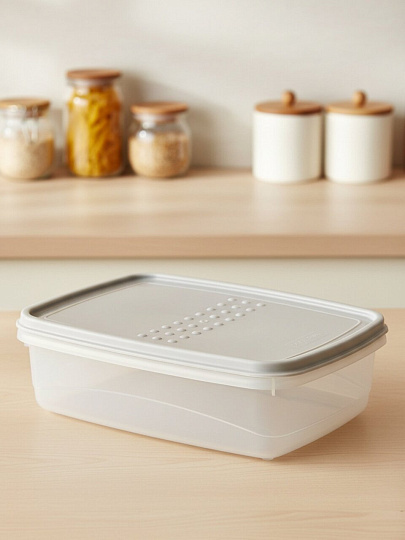 Контейнер пищевой пластик, 1.3 л, 20.2х15х6 см, пепельный жемчуг, прямоугольный, Plast team, Pattern Flex, PT113211024