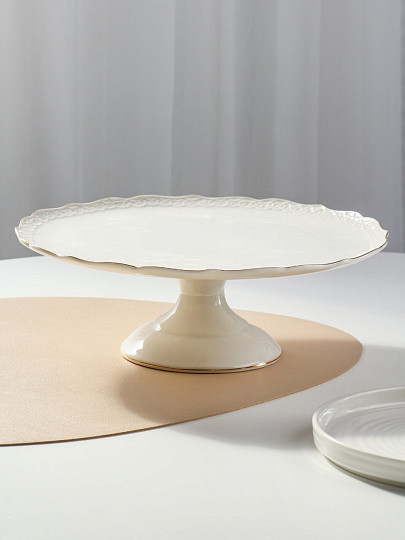 Тортница фарфор, 28 см, круглая, на ножке, Jewel, Кружево, ПС0010-14