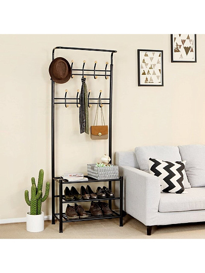 Вешалка в прихожую 68х35х185 см, Songmics, металл, полка для обуви, 40 кг, Лофт, HSR04B, черная