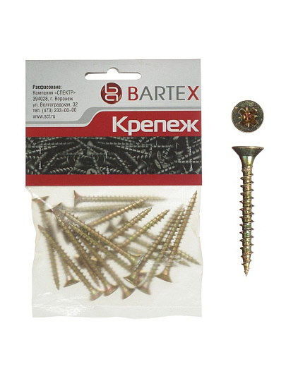 Саморез универсальный, диаметр 4х30 мм, 50 шт, оцинкованный, пакет, Bartex