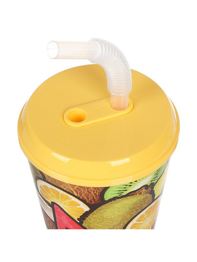 Стакан 420 мл, пластик, IZI-GO, Фрукты, с трубочкой, с крышкой, с декором, 0503/01