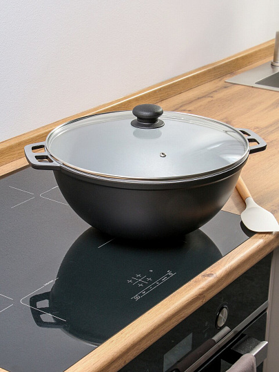 Казан алюминий, 7.5 л, с крышкой, крышка стекло, Нева Металл Посуда, НС0875д