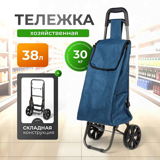 Тележка хозяйственная 34х25х90 см, полиэстер, пластик, металл, 30 кг, 38 л, с сумкой, складная, Y6-1843