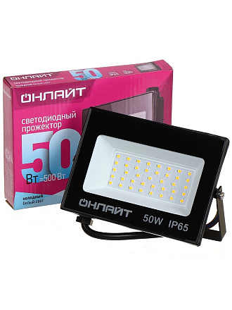 Прожектор светодиодный, Онлайт, 50 Вт, 4000 К, IP65, черный, 71659