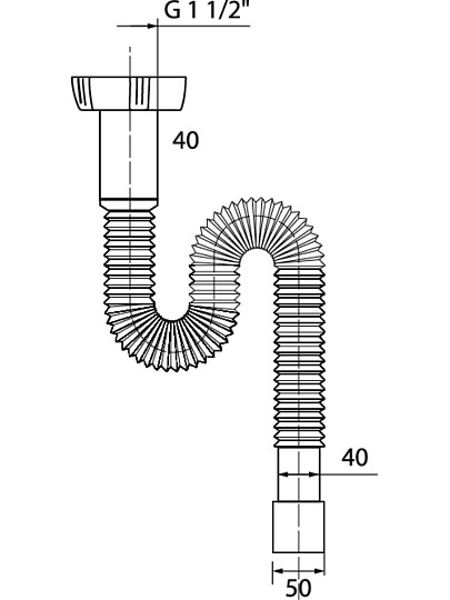 Сифон гофрированный, 1200 мм, 1 1/2, 40/50 мм, Wirquin, 30717995