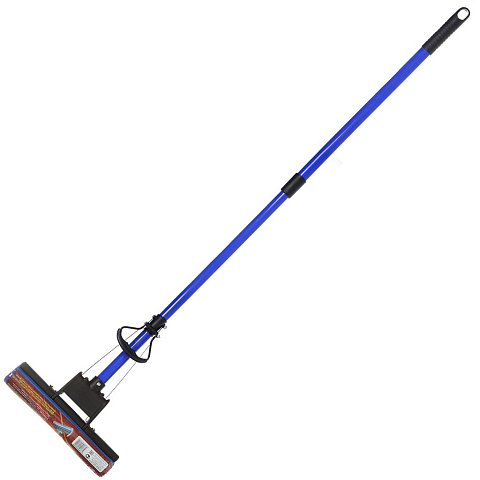 Швабра МОП губка, ПВА, 120х27 см, синяя, с отжимом, телескопическая ручка, синяя, Марья Искусница, KD-8019B