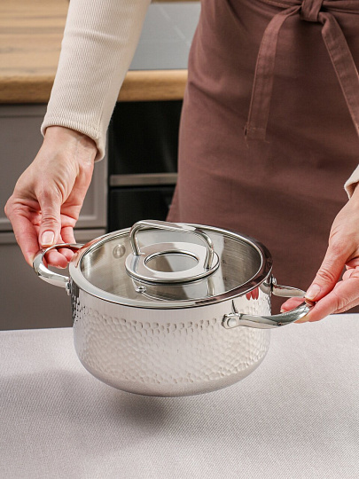 Кастрюля нерж, 2.4 л, с крыш, крыш стекло, Daniks, Навия, индукц, SD-0136-18