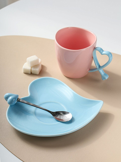 Чайная пара керамика, 3 предмета, на 1 персону, 300 мл, Сердечко, B010411, в ассортименте