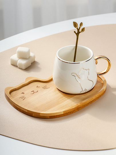 Чайная пара керамика, 3 предмета, на 1 персону, 180 мл, Кошечки, B010405, в ассортименте