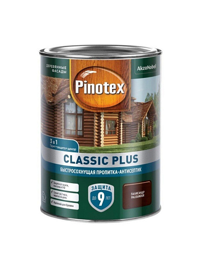 Пропитка Pinotex, Classic Plus, для дерева, антисептик, палисандр, 0.9 л