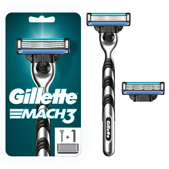 Станок для бритья Gillette, Mach3, для мужчин, 3 лезвия, 2 сменные кассеты