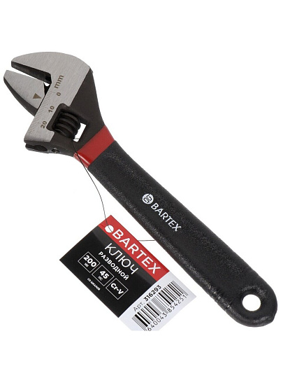 Ключ разводной, Bartex, 200 мм, CrV, со шкалой, ручка ПВХ