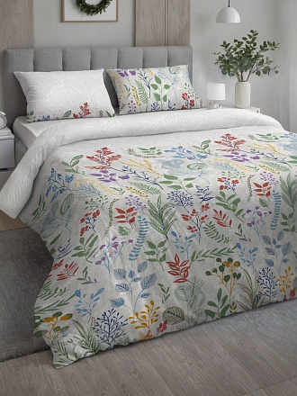 Постельное белье 2-спальное, простыня 180х220 см, 2 наволочки 70х70 см, пододеяльник 175х215 см, Самойловский текстиль, бязь, Гербарий