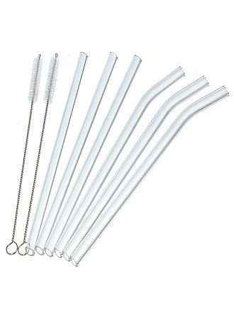 Трубочка для коктейля 2 ершика, стекло, 0,8х20 см, 6 шт, прозрачная, Y4-7298