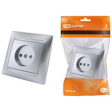 Розетка скрытой установки, 1 гнездо, без заземления, 10 А, 250 В, с защитными шторками, пластик, IP20, серебряный металлик, TDM Electric, Лама, SQ1815-0210