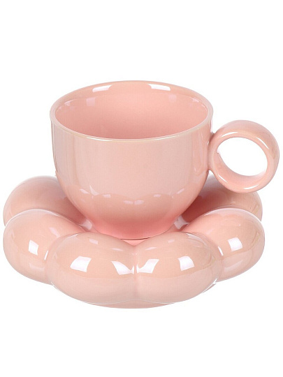 Чайная пара керамика, 2 предмета, на 1 персону, 180 мл, Розовое облако, блюдце 15х4 см, B060318