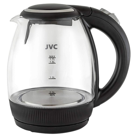 Чайник электрический JVC, JK-KE1516, черный, 1.7 л, 2200 Вт, скрытый нагревательный элемент, стекло
