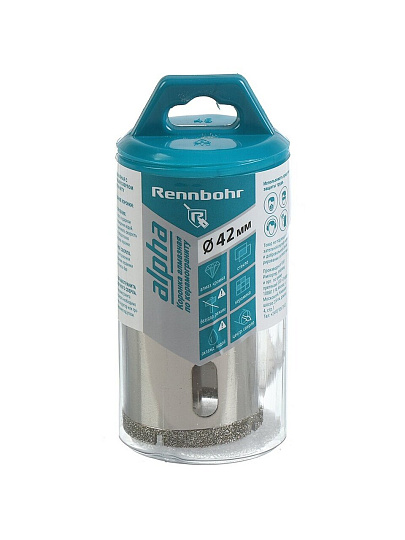 Коронка алмазная, по керамограниту и керамике, Rennbohr, Alpha, диаметр 42 мм, с центрирующим сверлом, 676242