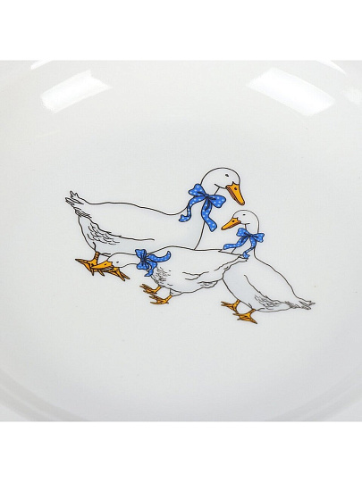 Тарелка суповая, фарфор, 20 см, круглая, Гладкий край Гуси, Дулевский фарфор, 101922